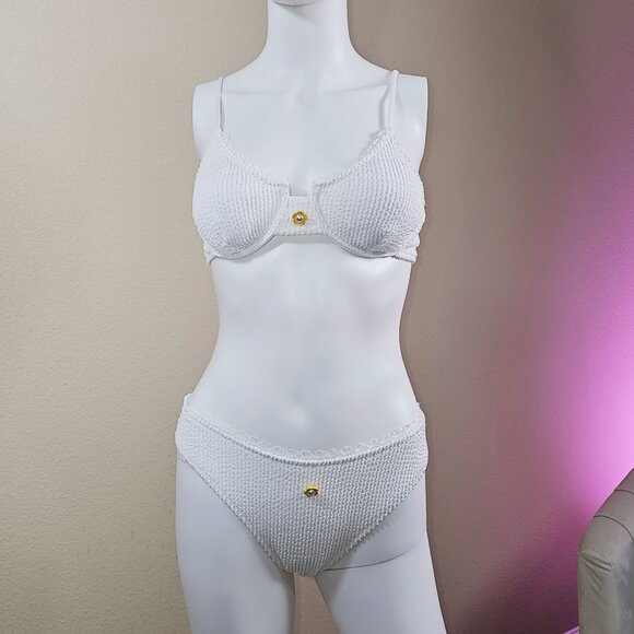 Women's White 2 Piece Cute Bikini Swimsuit Size S - Picture 1 of 11